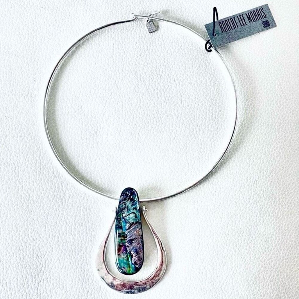 LAST ONE NWT Robert Lee Morris Silver Necklace Chocker Style big abalone pendan